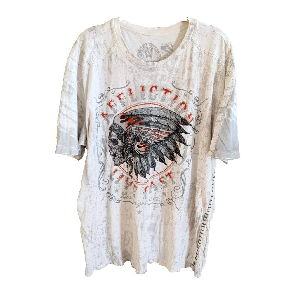 Affliction Y2K Vintage White Live Fast Men's Skull Graphic Logo Tee Shirt XXL